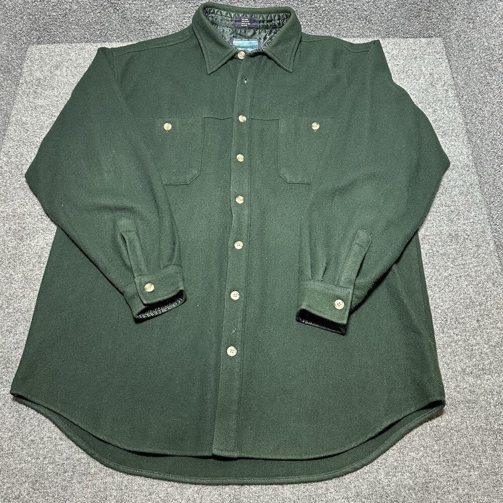 Vtg Salmon River Traders Long Sleeve Button Up Shirt Sz XLT Green Fleece Wool